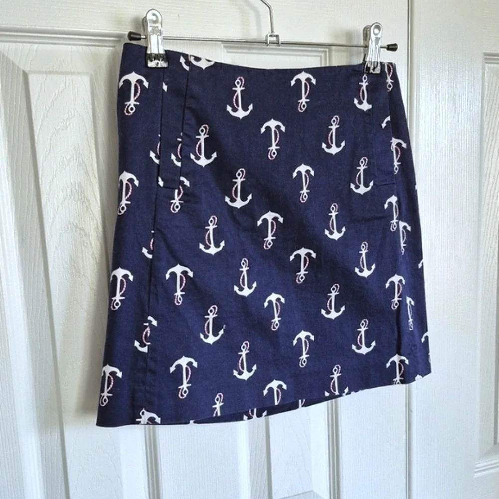 J. Crew Navy Blue White Anchor Print Mini Skirt With Pockets‎ Womens 00